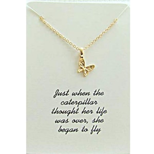 Just when the caterpillar thought her life was over, she began to fly necklace, dainty pendant, Gift, Butterfly pendant