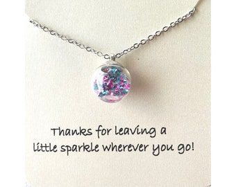 Glitter Ball Sphere Necklace, Sparkle Pendant, Blown Glass Globe Necklace, Thank you Gift, Little Gift of Kindness