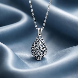 Filigree Teardrop Essential Oil Diffuser necklace, Aromatherapy Necklace