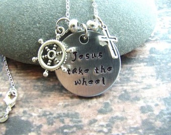 Jesus Take the Wheel Stamped Metal Necklace, Gift for 16 year old, New driver gift, Custom necklace, Sweet 16 gift