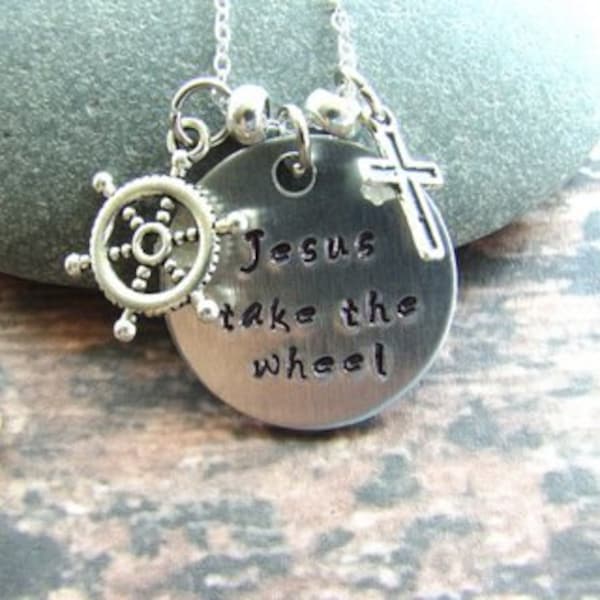 Jesus Take the Wheel Stamped Metal Necklace, Gift for 16 year old, New driver gift, Custom necklace, Sweet 16 gift