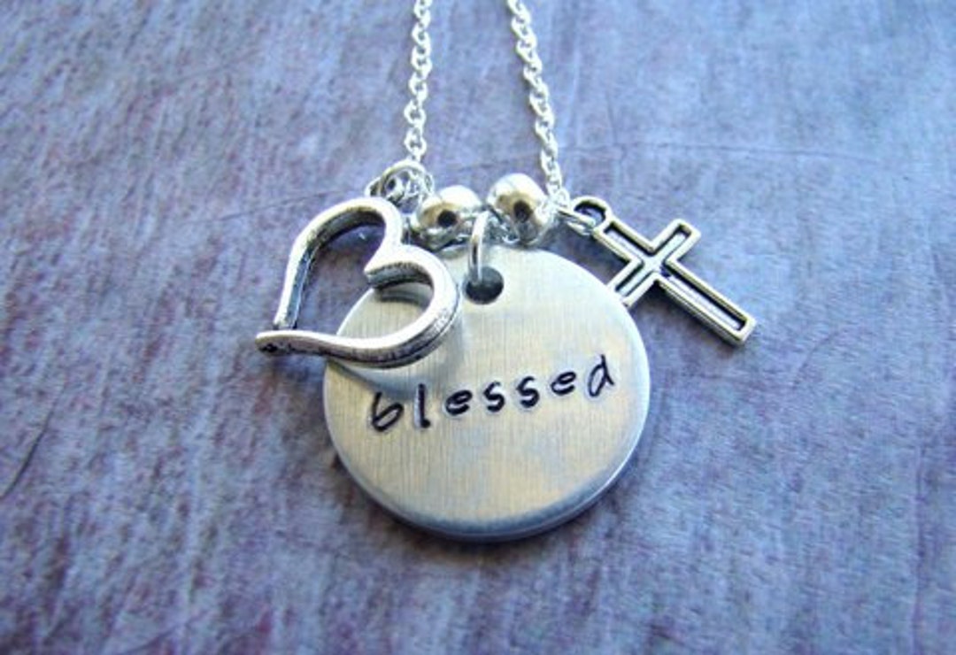 Handstamped BLESSED Necklace Charm Necklace Religious Etsy