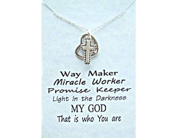 Way Maker Miracle Worker Promise Keeper Light in the Darkness, MY GOD, That is who You are charm necklace, Faith,Cross and Heart Pendant