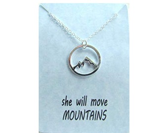 She Will Move Mountains Pendant, Mountain Necklace, Mountain Charm Jewelry, Gift for Her, Graduation, Encouragement