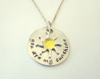 You Are My Sunshine Necklace: Hand Stamped Aluminum & Sterling Silver