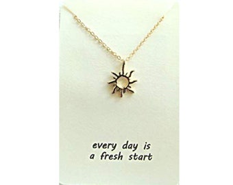 Dainty Sun Necklace: Gold Dipped Pendant, Adjustable Chain