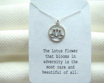 Dainty Lotus Flower Necklace: Silver Dipped Pendant, 18" Chain