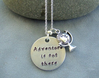 Disney's "Up" Inspired "Adventure is out there" necklace, stamped metal jewelry, adventure necklace