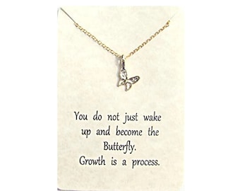 Butterfly necklace, Growth is a process dainty pendant, Gift, Butterfly pendant, Little Gift of Kindness, Encouragement