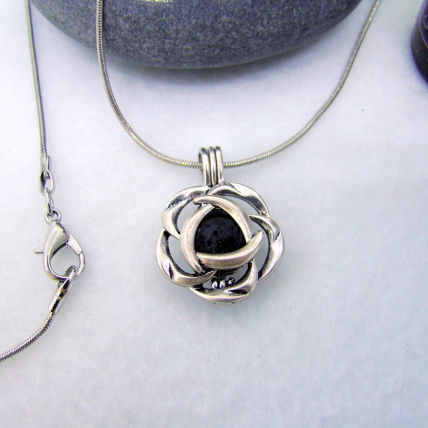 Lava Stone Diffuser Necklace, Lava Bead Pendant Flower, Essential Oil Jewelry, Diffuser Jewelry