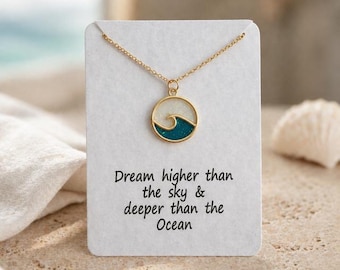 Blue Wave Pendant Necklace: Gold tone 18" Chain