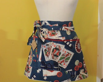 Vintage Casino Fabric Apron: Mid-Century Hostess Apron with Ric Rac Trim