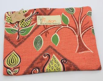 Vintage Barkcloth Zipper Pouch, 1950s Floral Print, Upcycled Makeup Bag