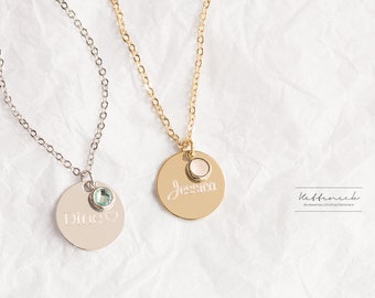 Necklace Wish Engraving A platelet 15 mm, crystal, name chain, symbol, desired text, font, personalized, customizable, chain,