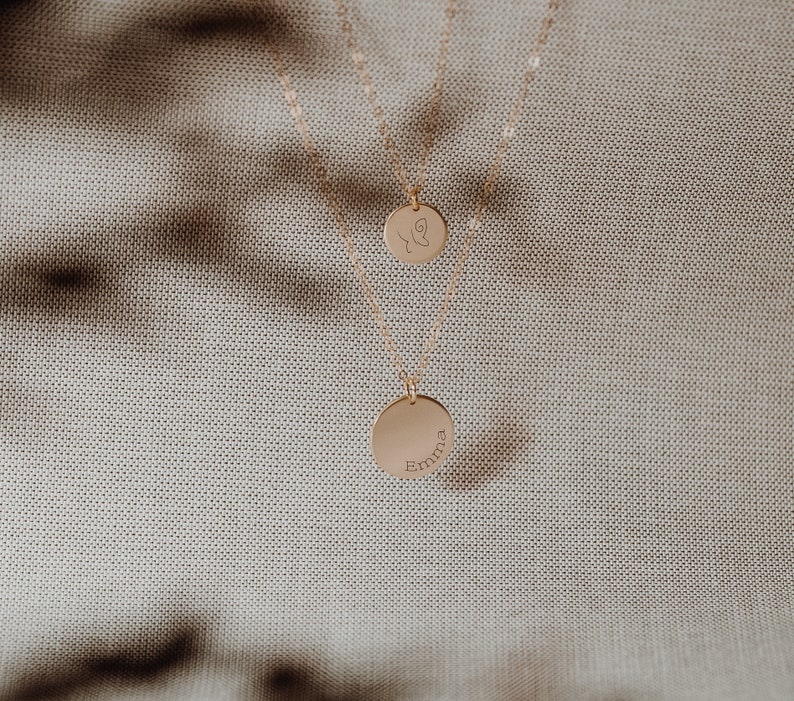 sterling silver gold filled long chain personalized Two tiles double chain engraving layered necklace slice ros\u00e9 gold filled
