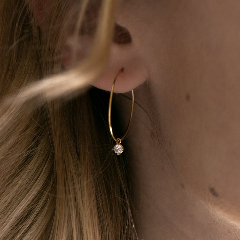 Maggie \u2022 Earrings creoles with crystal pendant \u2022 Crystal pendant \u2022 earrings ear pendant ear earrings chainneck \u2022 Creoles \u2022 gold