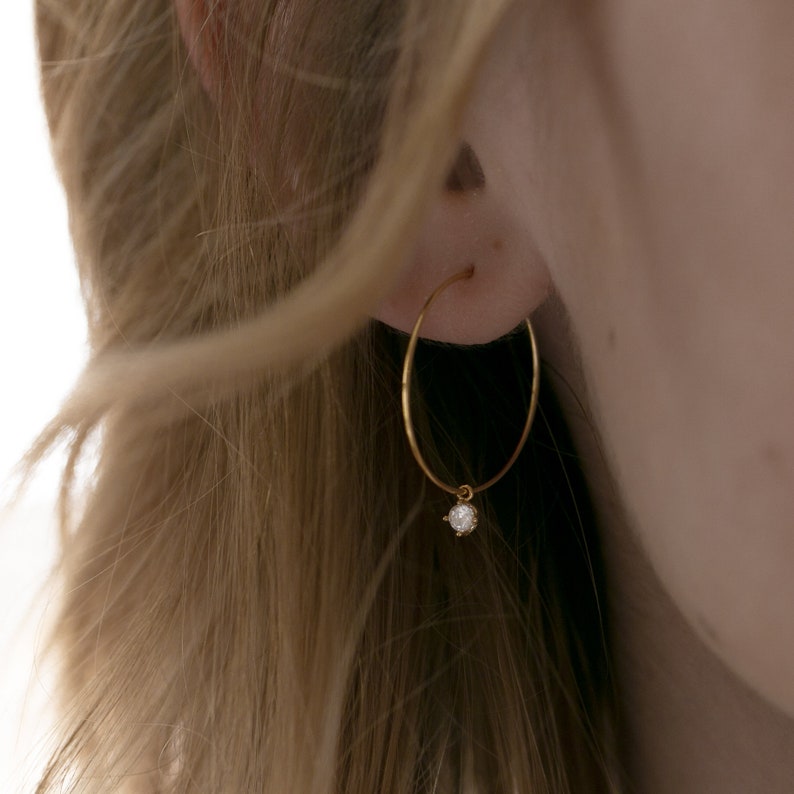 Maggie \u2022 Earrings creoles with crystal pendant \u2022 Crystal pendant \u2022 earrings ear pendant ear earrings chainneck \u2022 Creoles \u2022 gold