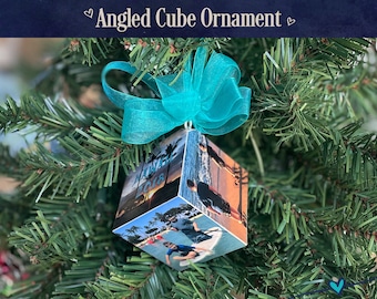 Personalized ANGLED Cube Ornament Keepsake Gift Family, Friends, Coworkers, Holidays, Birthday, Anniversary, Graduation, Wedding, Baby