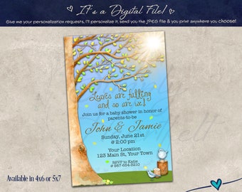 Simple Fall Tree Leaves Birds Love Baby Shower Party Invitation Invite Personalized Custom