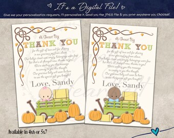 Fall Little Pumpkin Baby Shower Personalized Celebration Thank You Card Pink Blue