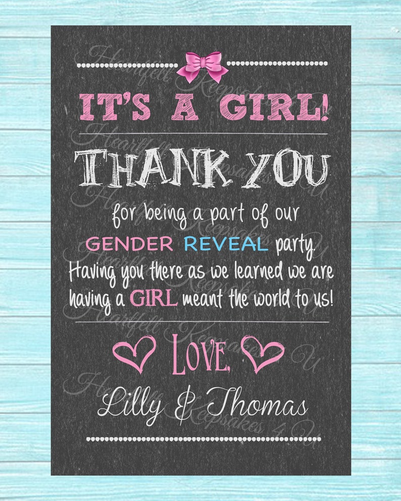 Gender Baby Reveal Chalkboard Thank You Card Note Personalized Etsy