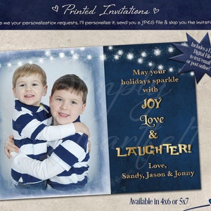 PRINTED Christmas Holiday Joy Love Laughter Personalized Photo Card image 1