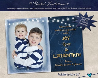 PRINTED Christmas Holiday Joy Love Laughter Personalized Photo Card