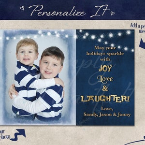 PRINTED Christmas Holiday Joy Love Laughter Personalized Photo Card image 2