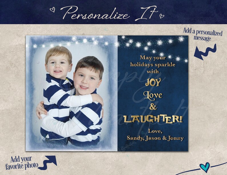 PRINTED Christmas Holiday Joy Love Laughter Personalized Photo Card image 2