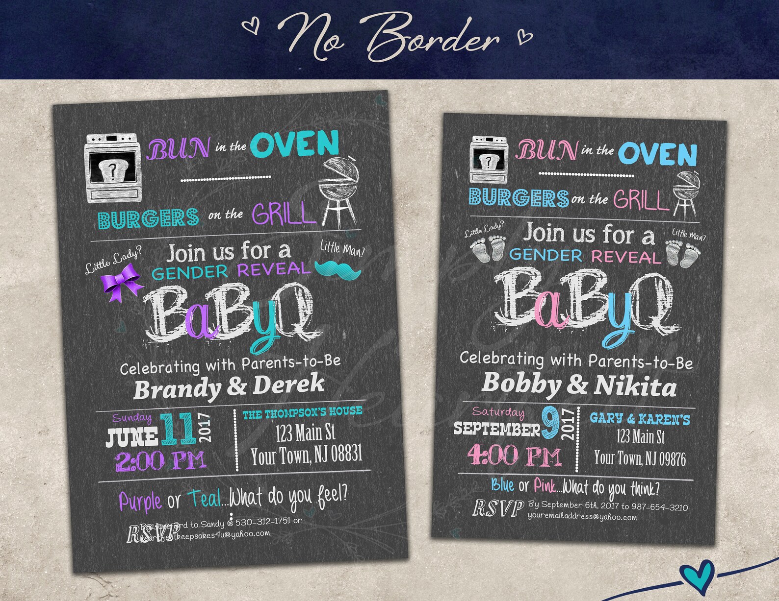 Gender Reveal Chalkboard Party BBQ Purple Teal Pink Blue Etsy