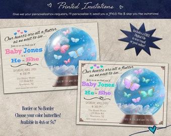 PRINTED Gender Reveal Water Globe Butterfly Butterflies Party Invitation Invite Baby Personalized
