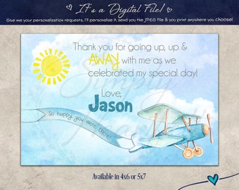 Blue Airplane Plane Sun Thank You Card Personalized