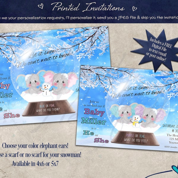 Snow Gender Reveal Invitations Etsy