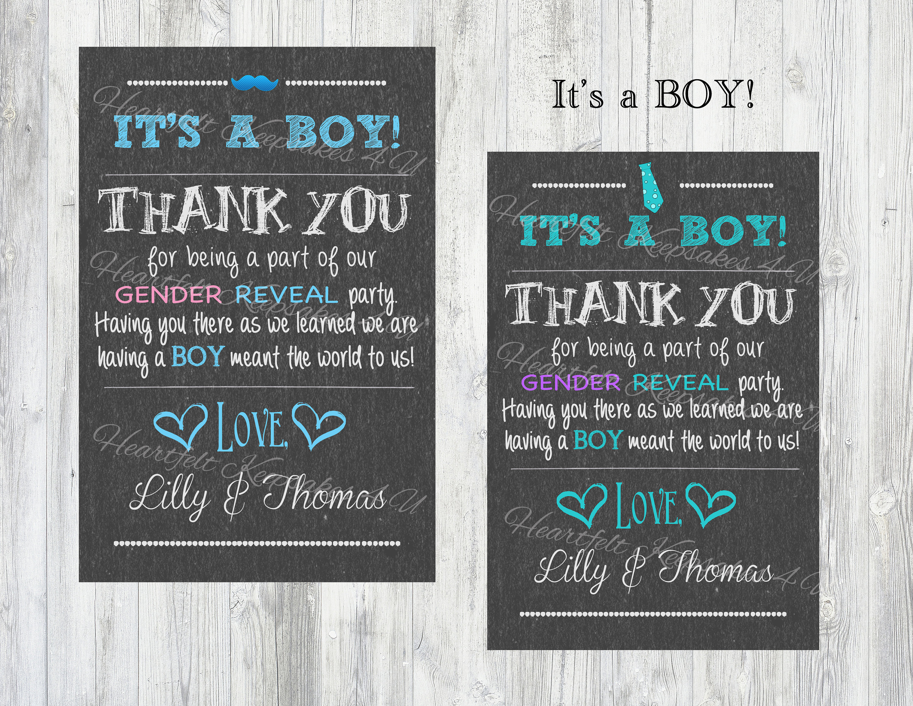 Gender Baby Reveal Chalkboard Thank You Card Note Personalized Etsy