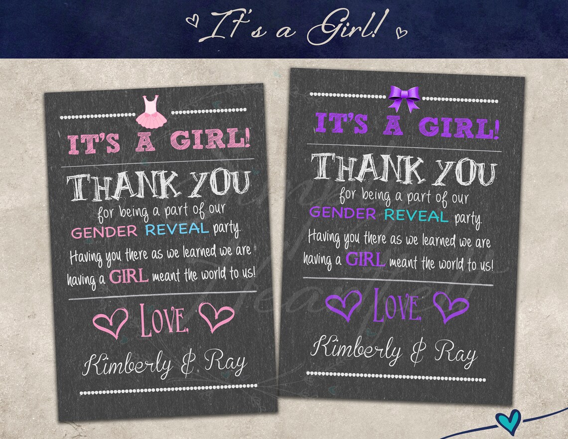 Gender Baby Reveal Chalkboard Thank You Card Note Personalized Etsy