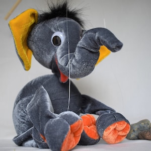 Elephant Marionette Puppet on four Strings | Elephant Puppet, Elephant Soft Toy | Animal Marionettes | Children's Gifts | Animal Plush Toy