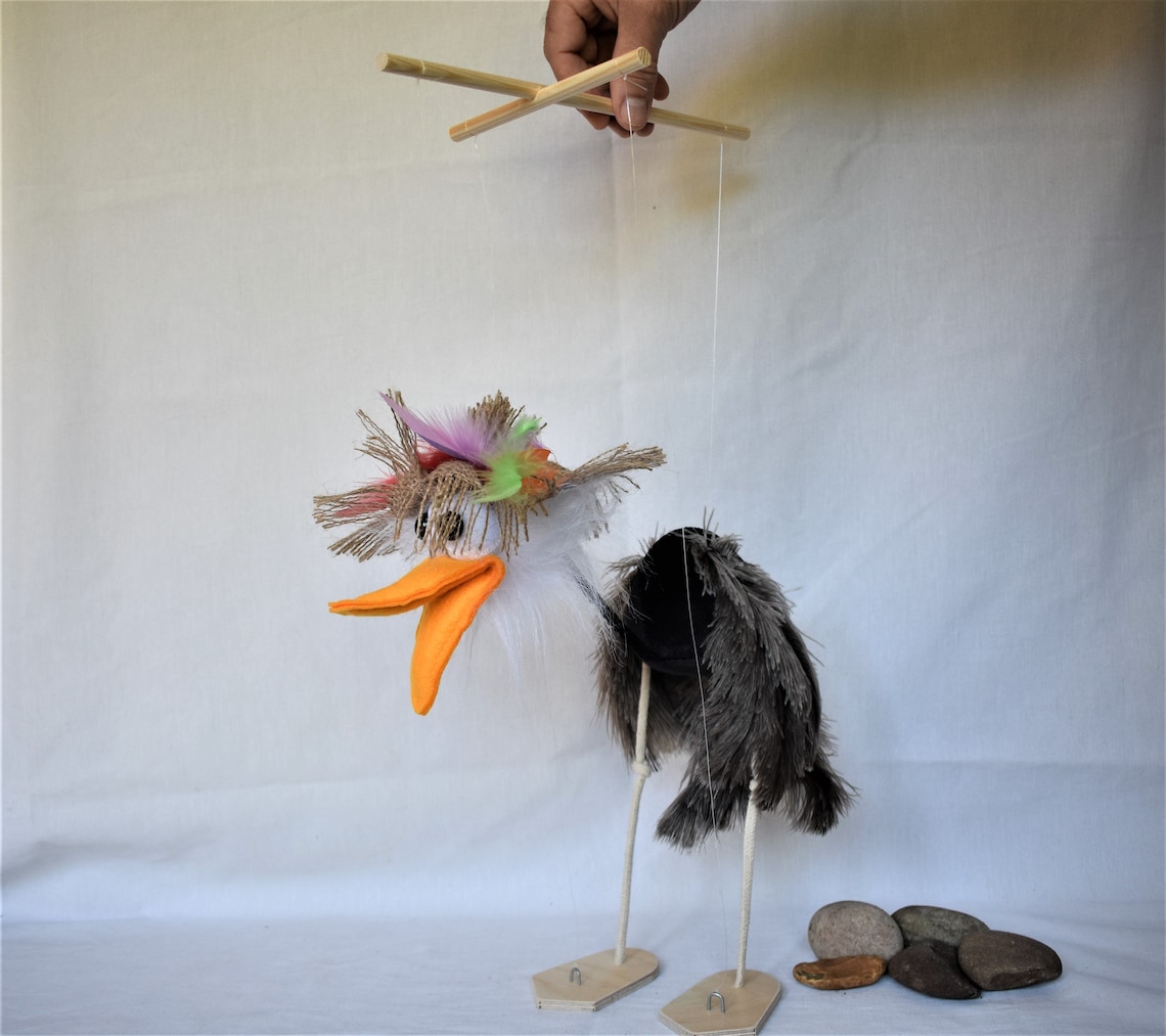 Ostrich Puppet on Four Strings, Ostrich Soft Toy Puppet