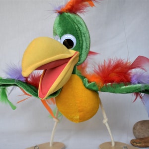 Parrot Marionette Puppet on three Strings, Marionette Puppet Toy, Children&#39;s Animal Bird Soft Toys, Parrot Toy by The Puppet Art
