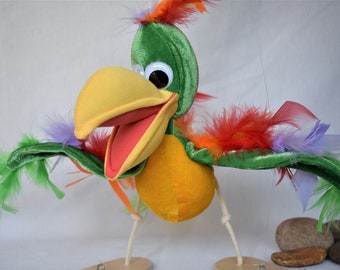 Parrot Marionette Puppet on three Strings, Marionette Puppet Toy, Children's Animal Bird Soft Toys, Parrot Toy by The Puppet Art