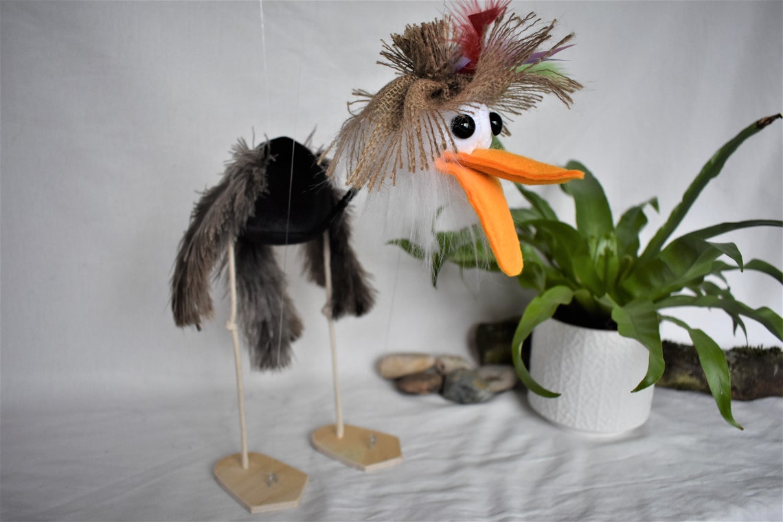Ostrich Puppet on Four Strings, Ostrich Soft Toy Puppet