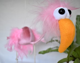 Flamingo Marionette Puppet on four Strings, Ostrich Soft Toy Puppet, Ostrich Puppet, Children's Soft Toy Gifts by The Puppet Art