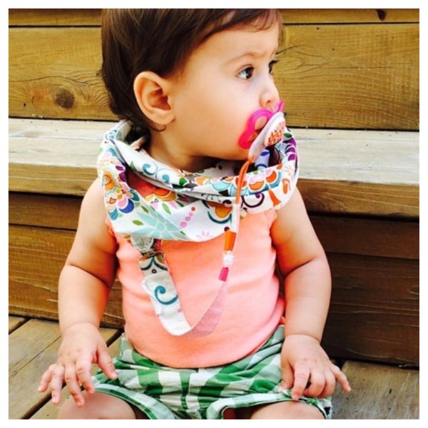 Attache à suce - Foulard infini bébé - Bavoir Bébé - Floral 100% coton