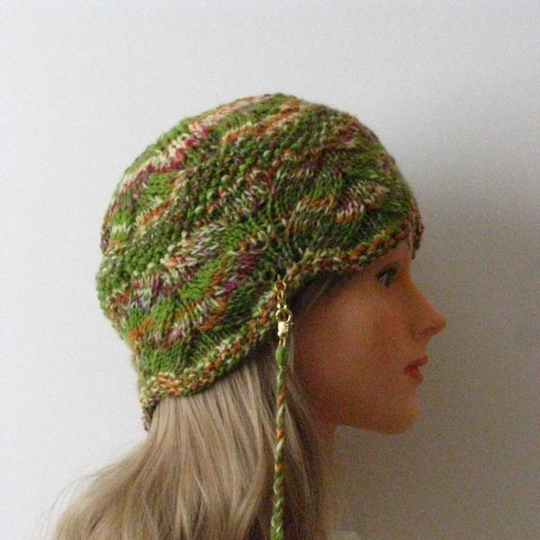 Instant Download Knit Hat Knitting pattern ' Hippie Hat' teen hat with beaded braid trim, chemo hat.