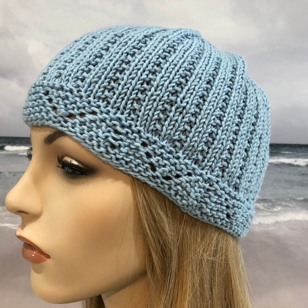 Instant Download Knit Hat, Chemo Hat Knitting pattern ' Harlow' for chemo hat.