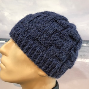 Instant Download Knit Hat Knitting Pattern for Men's Hat Hunter' fitted textured knit winter hat, image 1