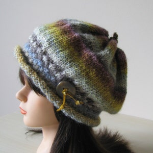 Instant Download Knit Hat Knitting Pattern &#39;Victoria&#39;, Slouch Style Hat, Noro Silk Garden Yarn