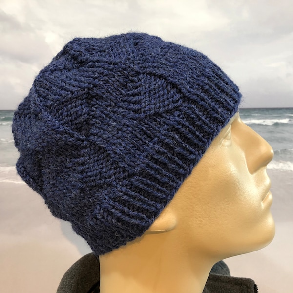 Instant Download Knit Hat Knitting Pattern for Men's Hat "Leonardo' fitted textured knit winter hat,