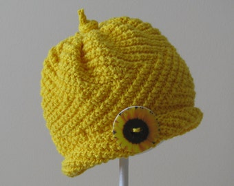 Baby Ava Chemo Hat or Knitted Spring Hat for child age 2-4 Hand Knit Cotton Acrylic Yarn