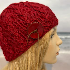 Women&#39;s Knitted Hat &#39;Poppy-II&#39;, red beanie hat, winter hat, knitted hat, hand knit hat,