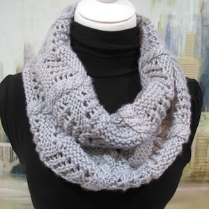 Hand Knitted Circular Scarf 100% Wool/Acrylic Yarn, winter scarf, hand knit accessories, gray women&#39;s scarf